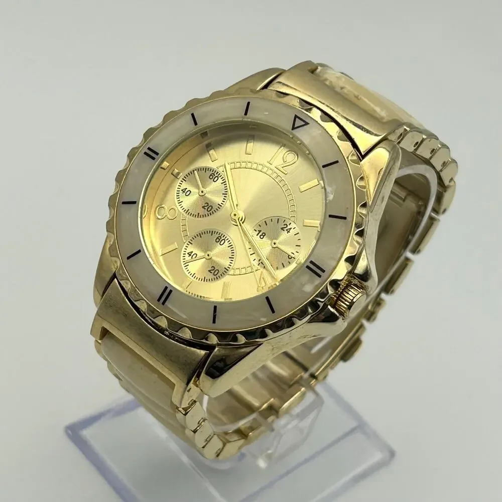 Women’s Gold Tone Chronograph Style Dial Watch Working New Battery